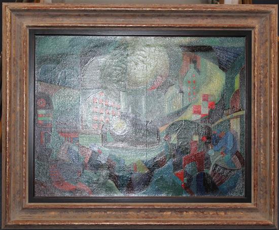 § Henri Therme (1910-1971) Une scene de la gare c.1948, 20 x 26in.